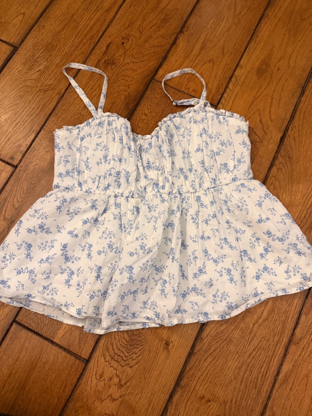 Hollister White Floral Spaghetti Strap Peplum Top